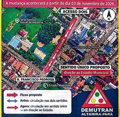 Rua Gurupá terá sentido único a partir de 3 de novembro em Altamira